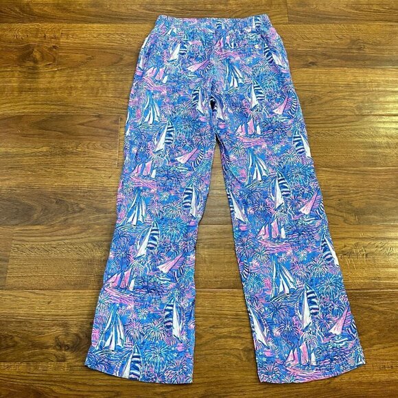 Lilly Pulitzer Deri Linen Palazzo Pants, Boca Blue It's a Sailabration Size S - Picture 5 of 9